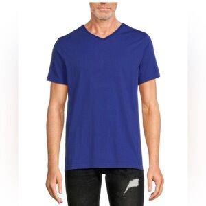 Greyson Men’s V Neck Stretch Pima Cotton Blend T Shirt Blue Medium